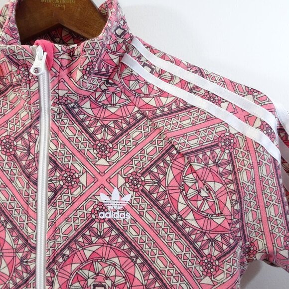 Adidas Athletic Dress Size XL Pink Geometric Print White Zippers Stained Glass - Picture 3 of 7